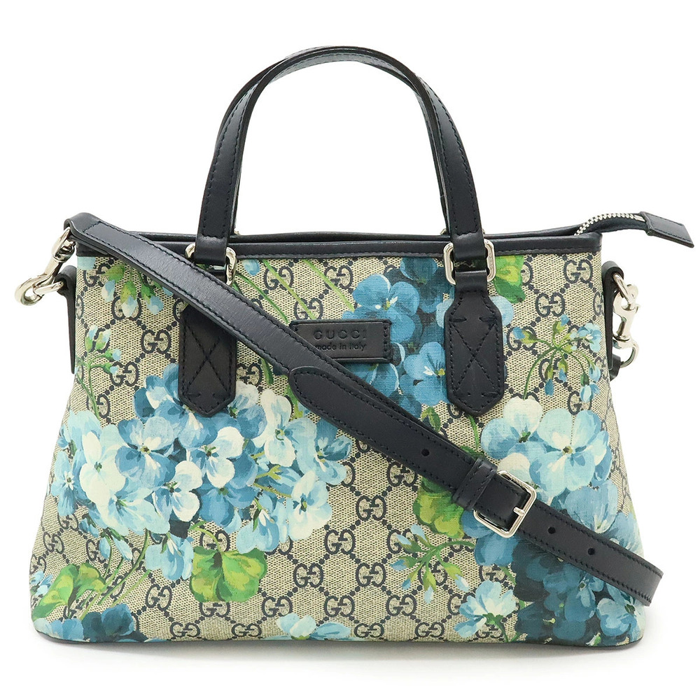 Gucci GG Blooms Handbag Tote Bag Crossbody Leather Flower Beige Cream Blue